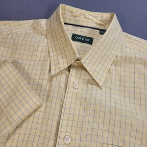 Orvis Mens Button Down Shirt XL Yellow Check Plaid Classic Preppy Long Sleeve